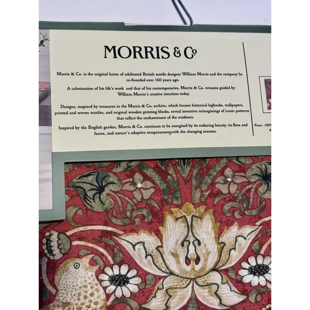 William Morris & Co Strawberry Thief Table Runner Red Olive Green Fringe 16x90”